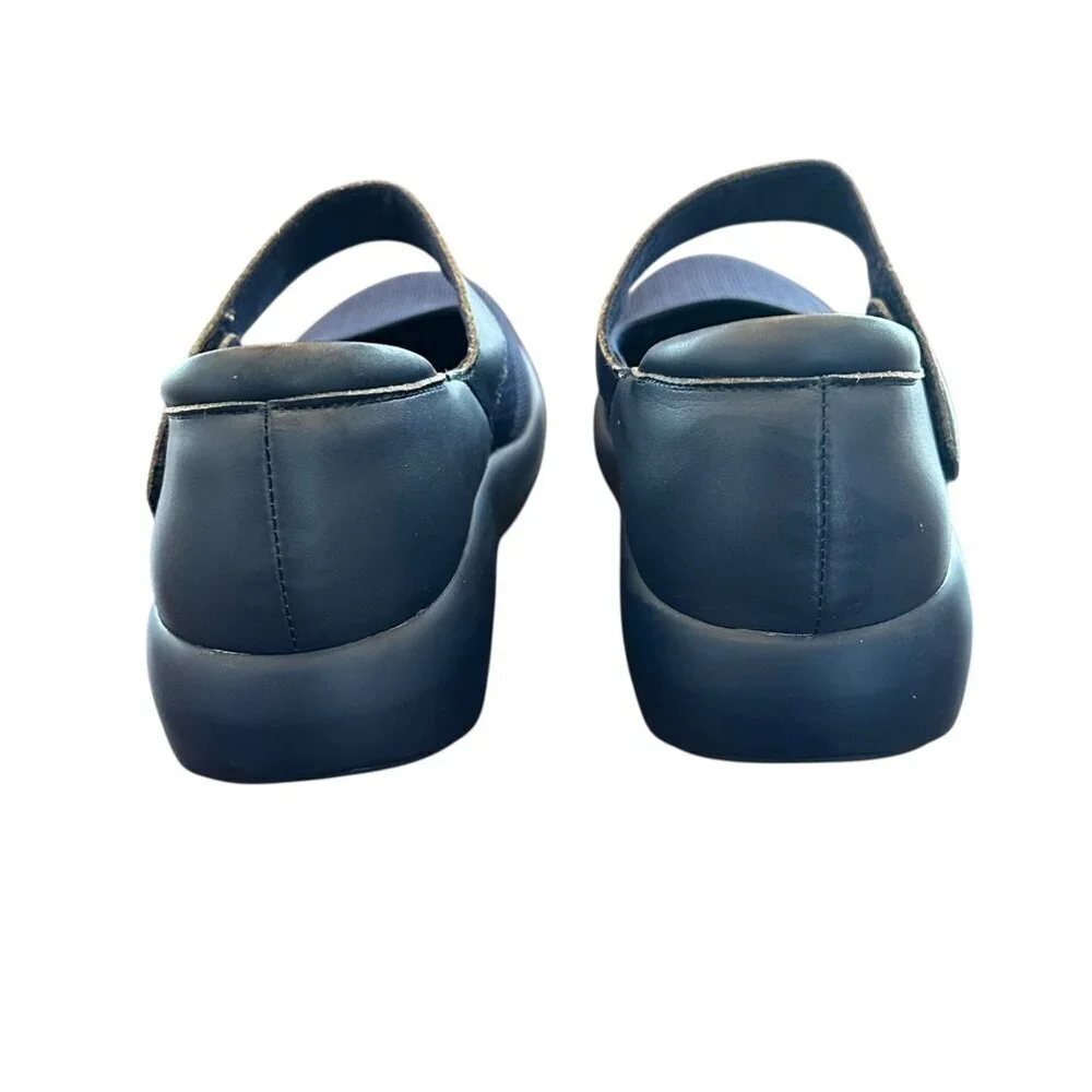 Alegria Navy Knit & Faux Leather Mary Jane Sneakers Size 38 Flats Comfort Shoes